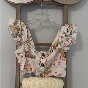 Olivaceous Ruffled Sleeveless Crop Top